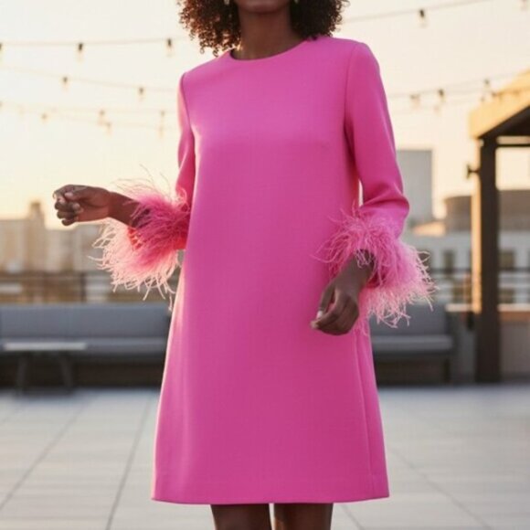 Tuckernuck Dresses & Skirts - Tuckernuck Hot Pink Feather Trim Mod Mini Dress Party Cocktail M NWT